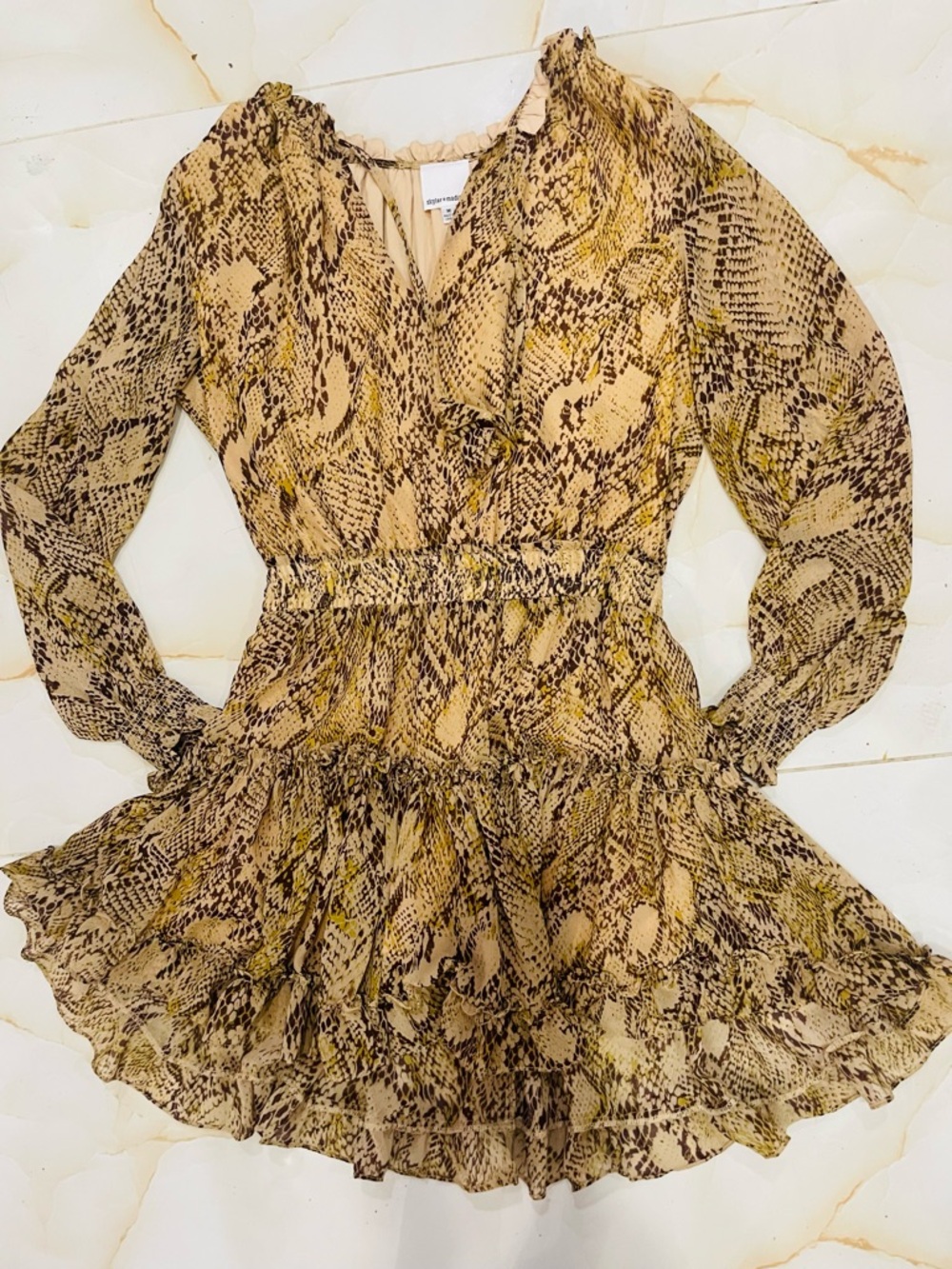 Skylar + Madison Snake Print Ruffled Mini Dress Western Southern Style Size M